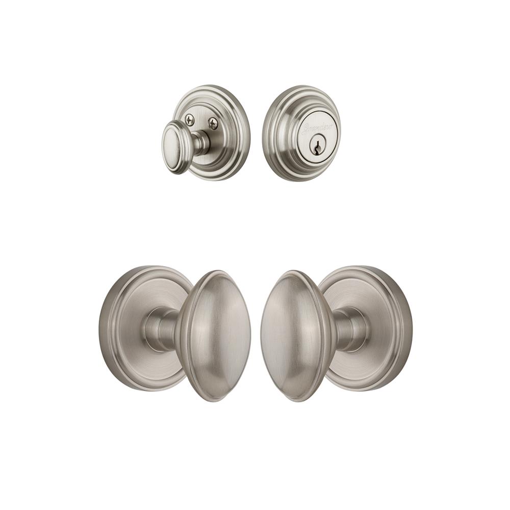 Grandeur by Nostalgic Warehouse Single Cylinder Combo Pack Keyed Differently - Georgetown Rosette with Eden Prairie Knob and Matching Deadbolt in Satin Nickel